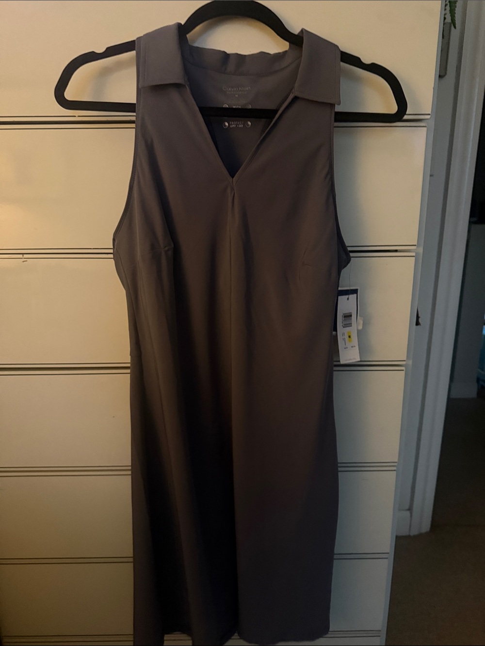 Calvin Klein Performance Sleeveless V-Neck Midi Dress in Charcoal Gray